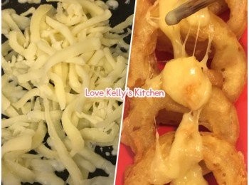 step1: 切洋蔥大約0.5cm厚，炸粉加水攪均再落油攪均；