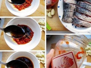 step1: 魚去內臟洗淨後切成段待用；大蒜、蔥改刀切片；取小碗，依次加入剁辣椒、生抽、老抽、鹽、糖、清水、切好的蔥蒜，製成<span class="group_2">調味料</span>待用