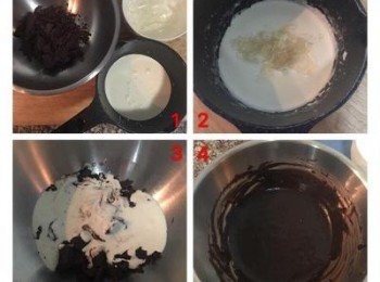 step5: 將鮮奶油小火煮滾，要不停攪拌以免焦底。