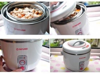 step5: 輕輕的提起放入電鍋中，蓋上外鍋蓋，再啟動電源開始燉煮