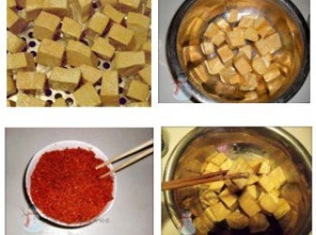 step3: 將高度白酒倒入裝著豆腐的盆內，將所有的豆腐過一遍高度白酒，讓豆腐塊洗個澡。