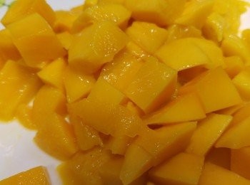 step2: 芒果切粒後放入雪櫃備用。