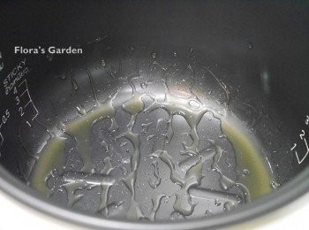 step2: 將蘋果煮出的湯汁放在電子鍋內鍋底