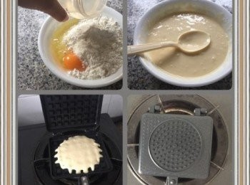 step2: 雞蛋加入pancake粉中，再加入水，將所有材料拌勻，直至無粉粒。