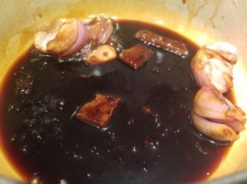 step4: 將所有<span class="group_2">調味料</span>放入一個足夠放腩肉卷嘅煲, LC煲不用太大。