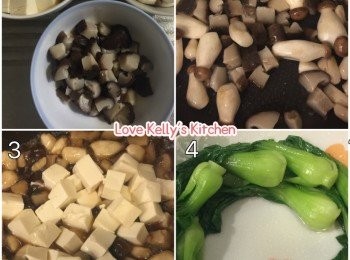 step1: 水滾後落少許油鹽糖，然後放入小棠菜烚熟，盛起排好在碟邊；