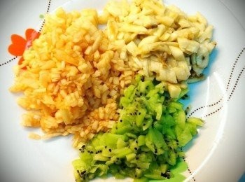 step2: 水果切丁,越小越好