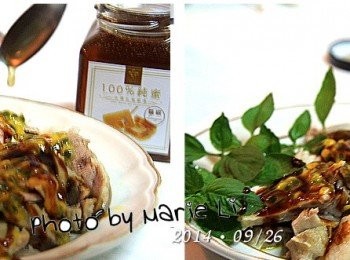 step4: 淋了一些《蜂王的龍眼蜂蜜》在肉片上
讓蜜的香甜慢慢滲透進果與肉的湯汁之中
漸漸地感覺一股淡淡的蜜香在小廚房裡飄散著

心想，這將會是怎樣一個味道的料理呢？ (笑)

人總是要有多些些的實驗精神
生活中些許的火花不都是這麼給激盪出來的嗎？