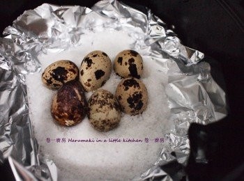step2: 鵪鶉蛋埋入粗鹽, 用鍚紙裹好