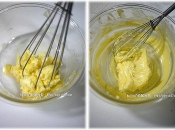 step1: 無鹽奶油室溫軟化後，用打蛋器打成乳霜狀