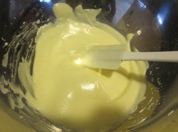 step5: 拌好的面糊光滑沒顆粒，把面糊倒入 9”的活底蛋糕模里抹平.