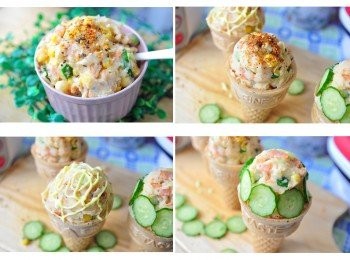 step6: 或是冷藏冰涼後裝入餅乾杯中做成偽冰淇淋..，隨意加上小黃瓜片或是灑上帶點為辣的七味粉或是淋上芥末沙拉，是不是很棒呀!