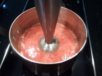 step6: 將新鮮草莓用手拿攪拌器或果汁機打成泥。