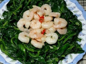 step11: 將已炒熟的蝦仁放上豆苗上即可