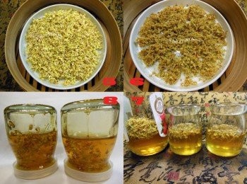 step2: 5.放入蒸籠蒸3分鐘 6.取出放至完全涼透 7.倒入少許蜂蜜至煮沸殺菌烘乾玻璃瓶.放入適量桂花.再加入蜂蜜至完全浸泡桂花 8.輕輕上下翻轉瓶身搖勻即可.放越久氣味越芬芳濃烈