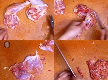 step3: 雞腿去皮、去骨切粒備用