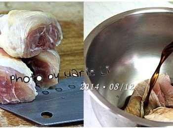 step2: 雞肉切成喜歡的大小
和《仙草茶》一起放進小鍋中

※ 其實這是我第一次嘗試《仙草雞湯》
    怕孩子不吃所以不敢煮太多，結果多慮了
    這部份可自行斟酌雞肉的份量~