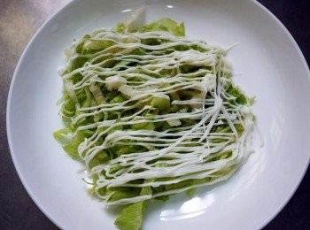 step5: 擺上美生菜絲，淋上美乃滋