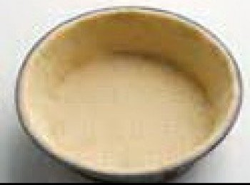 step7: 將麵團放回調理桌上擀成3㎜的厚度，鋪進烤模中，底部用叉子戳出幾個氣孔。放進冷凍庫30分鐘以上使它變硬。