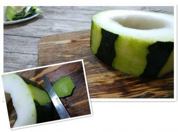 step4: 然後，將冬瓜皮分間切去