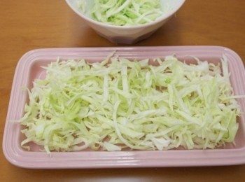 step4: 把高麗菜絲鋪在盤子上^^