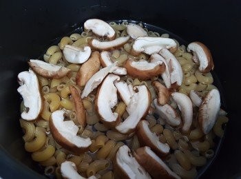 step3: 將鮮菇放在通粉之上。