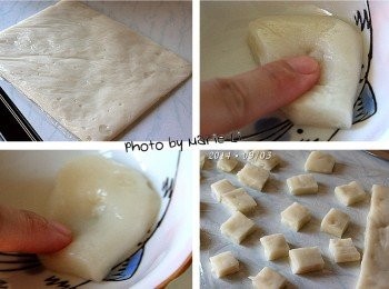 step8: 實驗結果：

經過親身試驗結果，放在冰箱三天的麻糬果然還是Q彈不變硬
有比較定型些但真的不會硬，而是變得比較Q
進烤箱再次烘烤五分鐘後麻糬會回軟
其實放常溫下自然回溫的麻糬也會回軟喔

傑克，這真是太神奇了
如此一來，就算是包進月餅裡
也不用再擔心它會石化成傷牙的武器了。