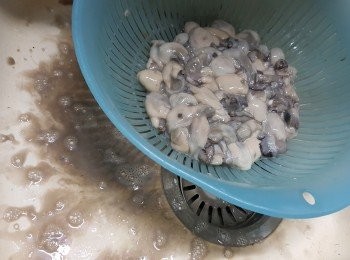 step2: 轉出黑色污濁物再揀出蠔殼碎,再沖洗乾淨
