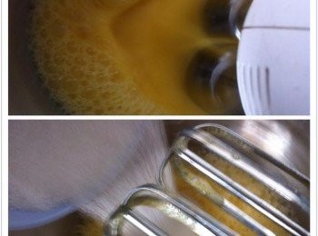 step2: 把蛋倒入深碗中，利用打蛋器打至打泡，然後加入白砂糖打至濃稠。