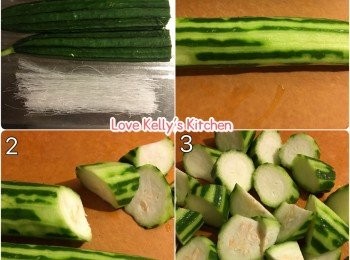 step1: 粉絲用熱水浸軟，魚腐洗乾淨，勝瓜去皮切件(吾好去曬所有皮，留返少少，可參考video);