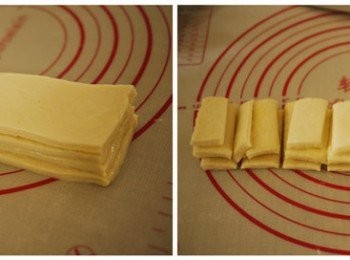 step10: 接著像疊羅漢,把四條一條一條疊上去,再切成8小份