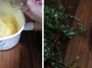 step6: 成功理想麵糊狀態如照片 麵糊具黏稠感，會成緩慢留動倒三角形(也可參考實做影片較清楚喔)