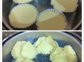 step4: 預熱蒸爐把裝有麵糊的小紙杯送進鍋內，把鍋蓋蓋緊，大火蒸20分鐘左右即可。