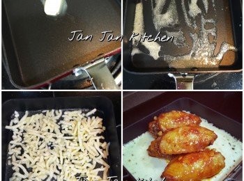 step2: 另一煎鍋放入牛油煮溶，下芝士煮溶，可以拌炒下，趁熱放入<a href="https://bit.ly/3zHU5V3" target="_blank" data-keyword="雞翼" class="guide-link"><strong>雞翼</strong></a> <span style="display:inline-block;vertical-align:middle;margin-top:-3px;color:initial;border-radius:3px;padding:2px 3px;font-size:12px;line-height:14px;background:#87d300;color:#fff;">即買</span> 捲起芝士，趁熱享用。芝士份量可隨喜好決定，但不能太少。牛油可幫助芝士拉起，唔會結埋一舊舊。