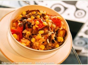 step5: 色、香、味俱足的黑菇醬番茄玉米飯，茹素朋友也能吃！