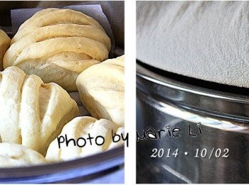 step6: 完成最後發酵的饅頭直接開中火蒸煮約 15~20分鐘即可熄火。
蒸好的饅頭千萬不要急著掀開鍋蓋
熄火後先靜置 10分鐘再將裝有饅頭的蒸籠移開
放一旁再靜置 10分鐘才能將鍋蓋打開
以這樣的方式讓饅頭慢慢降溫
才不會因為突然的冷空氣竄入而造成凹縮皮皺的狀況。

※蒸煮時全程將鍋蓋掀開一點縫，讓冷熱空氣可以交流。