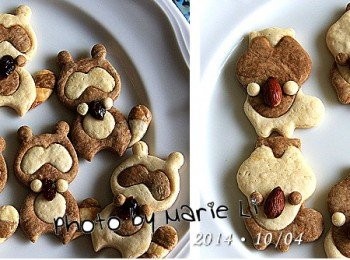 step11: 出爐的《松鼠》和《浣熊》
無論是白身黑臉、或黑身白臉的都可愛極了。

※有點厚度的餅乾較不易破裂
做起來也更有那種《膨皮》的感覺喔！