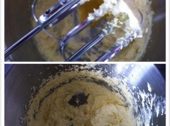 step1: 把材料B隔水煮溶，待冷。
開始預熱烤箱190度。
牛油和白砂糖加入大盆中，利用電動打蛋器打發至泛白。
然後分三次加入蛋，每一次都要打至均勻才加入第二次和第三次蛋汁。