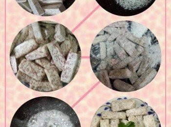 step5: 關火，落芋頭翻炒，要不停地炒到糖呈現出白色又沾滿芋頭即叫起沙，装碟