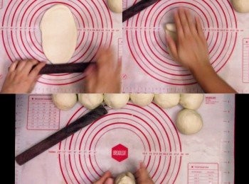 step10: 包好的麵糰先捍成長型，卷起垂直站立，卷口向上，