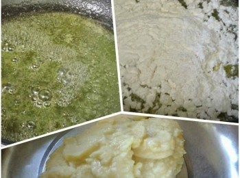 step2: 無鹽牛油放在平底鑊內加熱溶化後關火，加入已過篩的低筋粉攪拌至無粉粒。移至大碗待降溫至微暖。