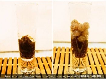 step3: 將瀝乾水分後的水雲與黑木耳QQ圓，適量放入至玻璃杯中。