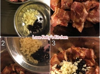 step1: 腩排乾淨後用調味料醃30分鐘；
欖角和蒜頭切碎，然後放入已調味的排骨內撈均，蒸爐100度/隔水大火蒸18分鐘便完成