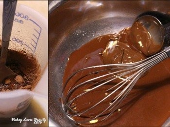 step2: 2.先將可可粉和熱水混合好之後，再加入２大匙的花生醬之後再混合均匀後備用