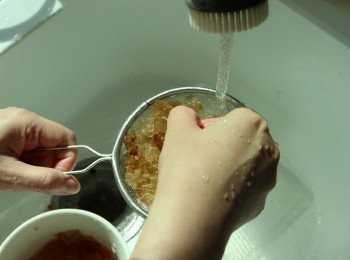 step1: 將桃膠、雪燕、雪蓮子、紅棗浸一晚，再將材料洗淨，特別留意桃膠，最好洗兩次