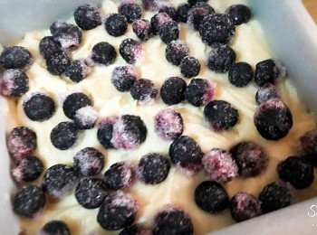 step7: 藍莓先和檸檬汁拌勻 , 麵糊和2/3的藍莓拌勻 , 倒入模子中 , 剩下的藍莓再均勻灑上表面