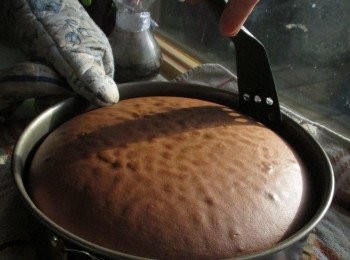 step5: 烘培完成的蛋糕雛形，請小心取下喔!