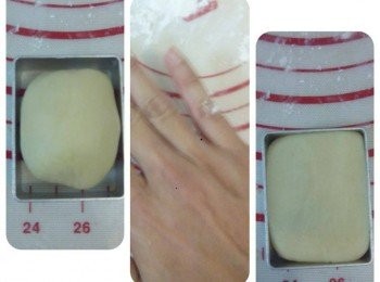 step8: 收口後放入鳳梨酥模內，用手掌心按壓實入模