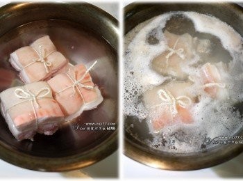 step2: 冷水就把肉放下去，用小火煮20分鐘後，撈起用清水洗淨血水備用