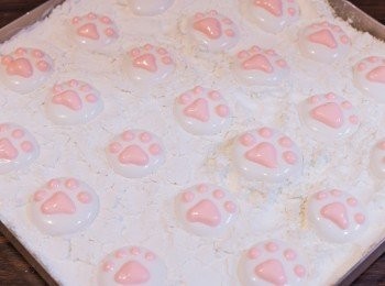 step10: 再以粉紅色的糖漿畫上貓肉球。